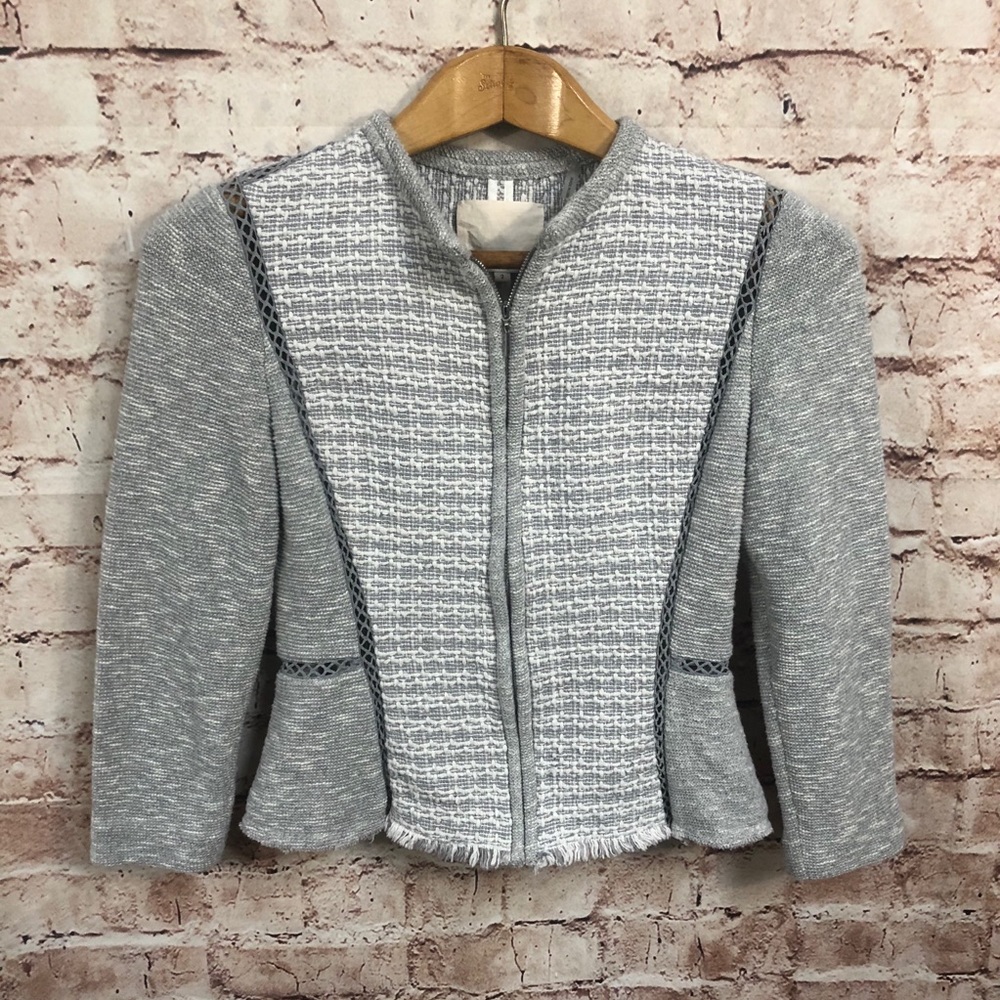 Rebecca Taylor Size 2 Tweed Blazer Gray Zip Front